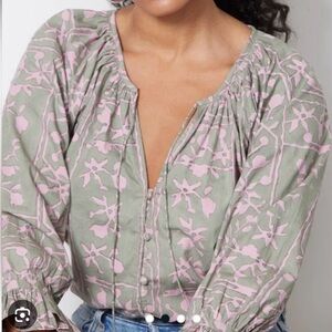 Cleobella Green and Pink Floral Blouse